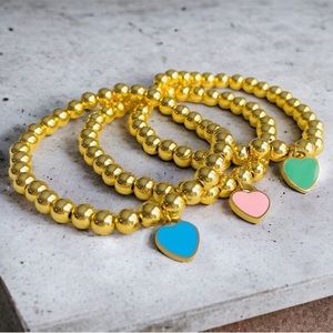 18K Gold Filled Beaded Heart Charm Bracelet